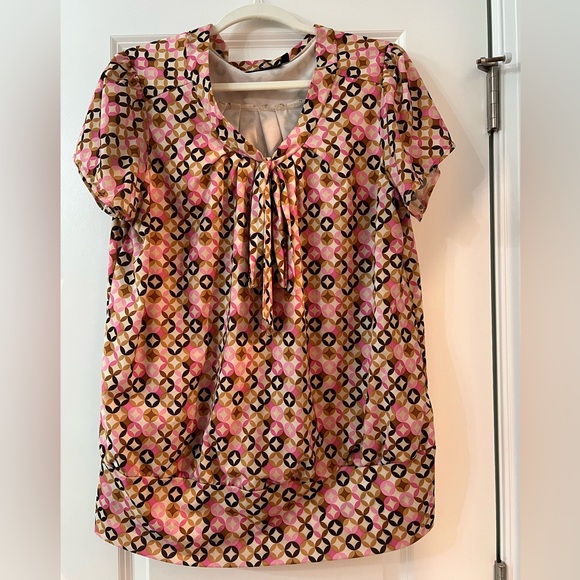 Elementz Patterned Blouse with Bow, Size XL - Picture 1 of 12